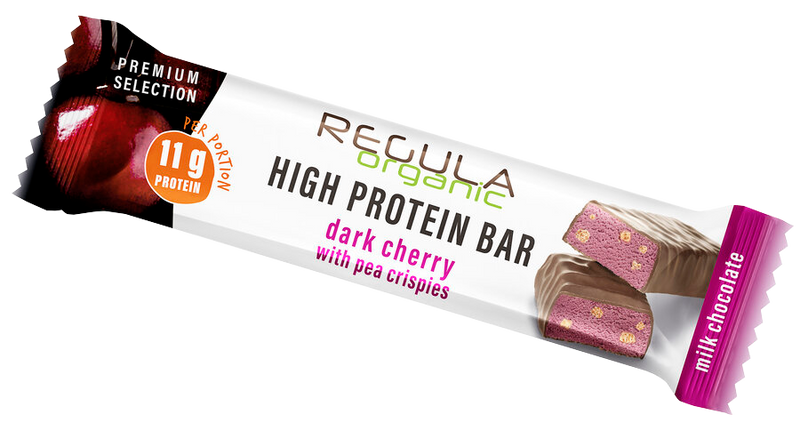 Bio Protein Riegel dark cherry in Vollmilchschokolade Vorderansicht